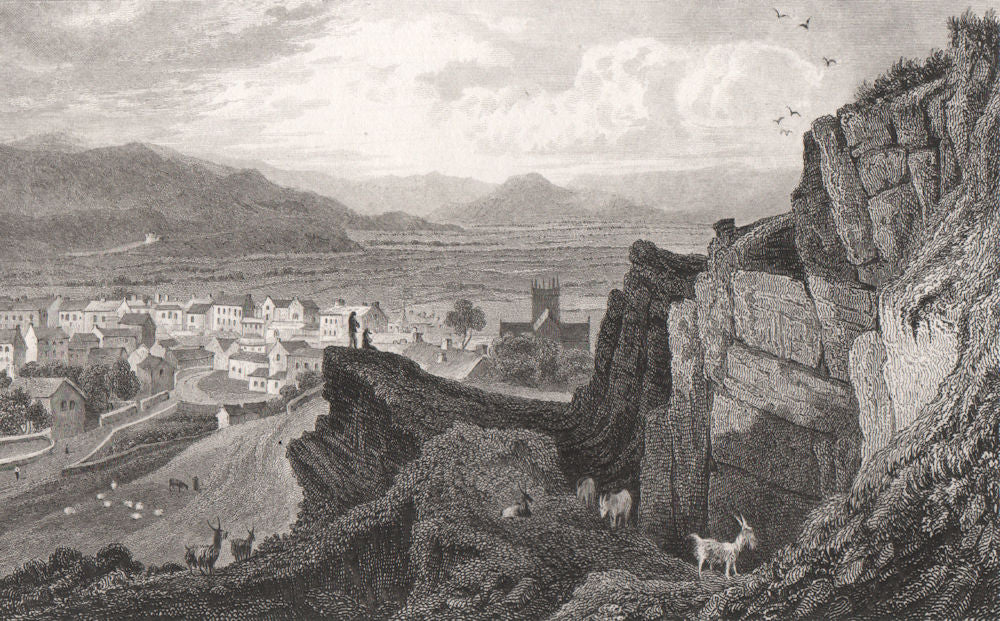 Machynlleth, Montgomeryshire, Wales, by Henry Gastineau 1835 old antique print